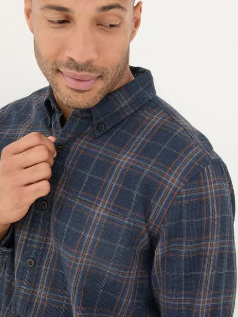 Men Fatface Shirts Charlton Navy Long Sleeve Check 100 Cotton Shirt
