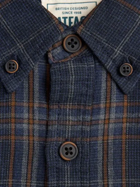 Men Fatface Shirts Charlton Navy Long Sleeve Check 100 Cotton Shirt