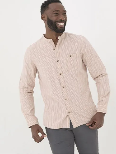 Men Fatface Shirts Pink Long Sleeve Stripe Grandad Shirt Men Fatface Shirts Pink Long Sleeve Stripe Grandad Shirt