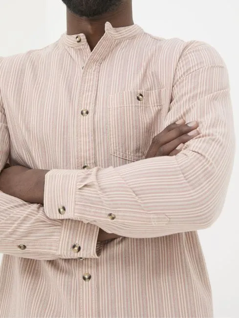 Men Fatface Shirts Pink Long Sleeve Stripe Grandad Shirt Men Fatface Shirts Pink Long Sleeve Stripe Grandad Shirt