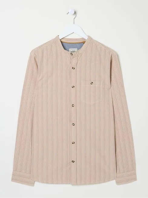 Men Fatface Shirts Pink Long Sleeve Stripe Grandad Shirt Men Fatface Shirts Pink Long Sleeve Stripe Grandad Shirt