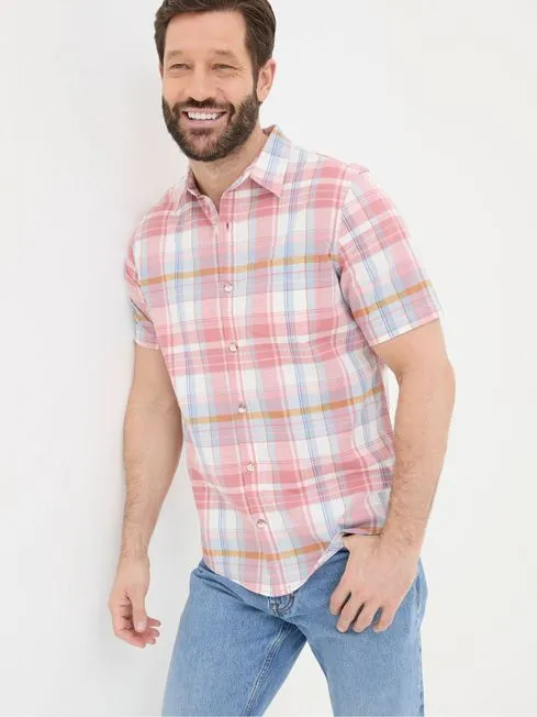 Men Fatface Shirts Pink Short Sleeve Baston Check Shirt