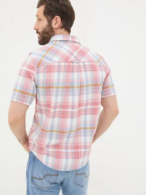 Men Fatface Shirts Pink Short Sleeve Baston Check Shirt