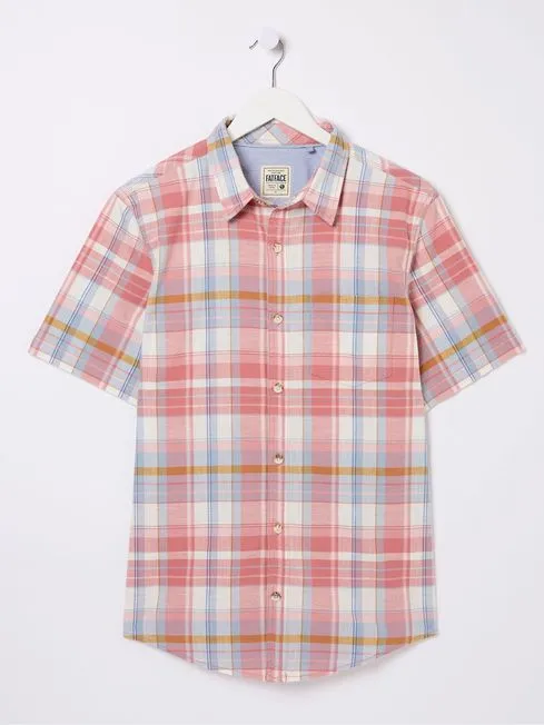 Men Fatface Shirts Pink Short Sleeve Baston Check Shirt