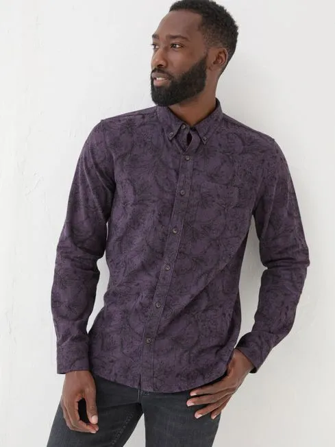 Men Fatface Shirts Purple Long Sleeve Floral Print 100 Cotton Shirt