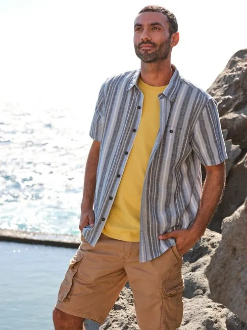Men Fatface Shirts Ventnor Blue Variegated Stripe Shirt