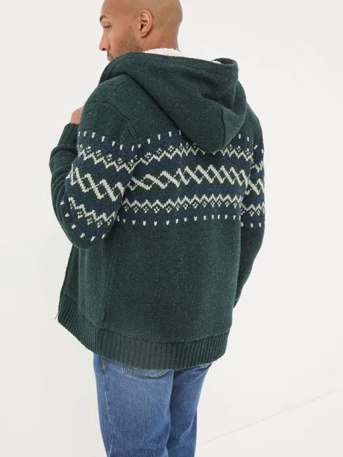 Men Fatface Sweatshirts and Hoodies Dark Green Findon Knitted Pattern Hoodie Men Fatface Sweatshirts and Hoodies Dark Green Findon Knitted Pattern Hoodie