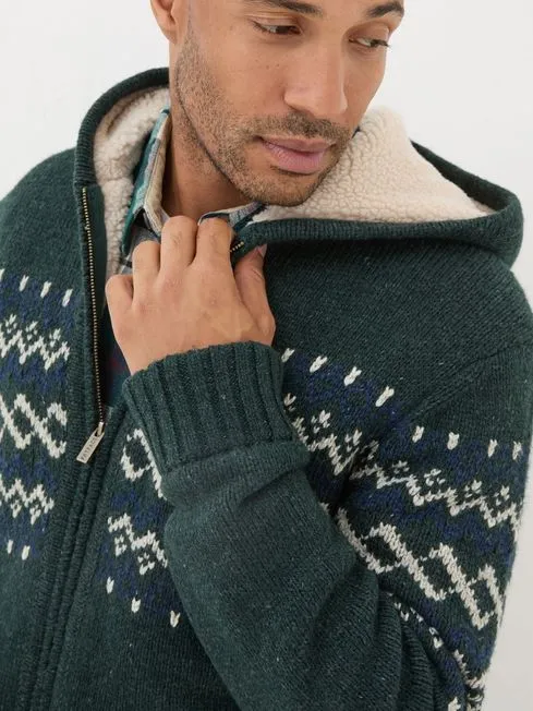 Men Fatface Sweatshirts and Hoodies Dark Green Findon Knitted Pattern Hoodie Men Fatface Sweatshirts and Hoodies Dark Green Findon Knitted Pattern Hoodie