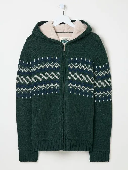 Men Fatface Sweatshirts and Hoodies Dark Green Findon Knitted Pattern Hoodie Men Fatface Sweatshirts and Hoodies Dark Green Findon Knitted Pattern Hoodie