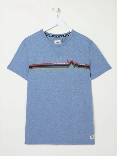 Men Fatface TShirts Blue Bike Chest Stripe TShirt