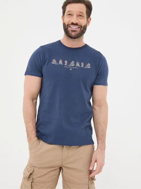 Men Fatface TShirts Blue Bike Nations TShirt