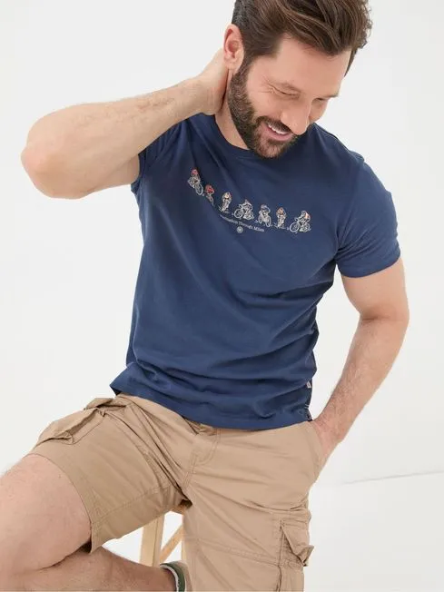Men Fatface TShirts Blue Bike Nations TShirt