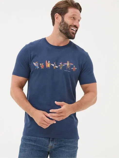 Men Fatface TShirts Blue Ruff Seas TShirt