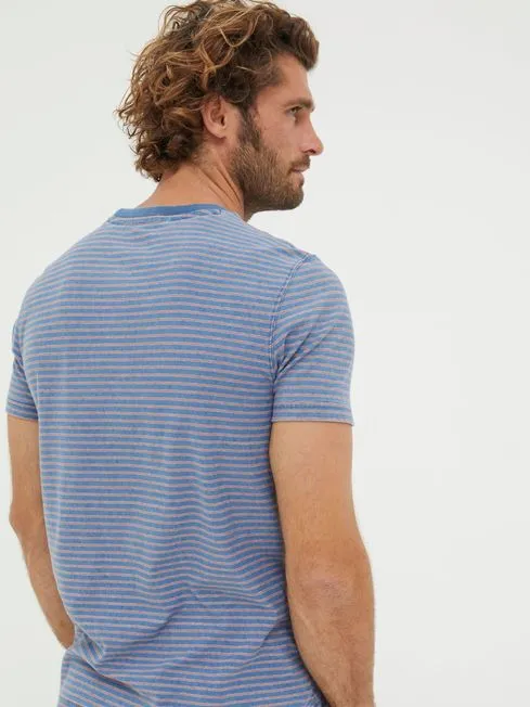 Men Fatface TShirts Blue Short Sleeve Indigo Stripe TShirt