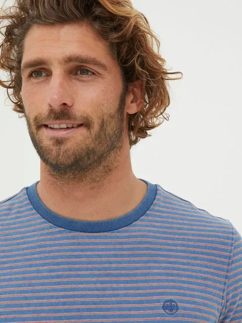 Men Fatface TShirts Blue Short Sleeve Indigo Stripe TShirt