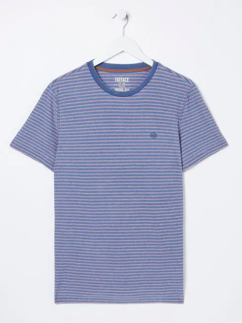 Men Fatface TShirts Blue Short Sleeve Indigo Stripe TShirt