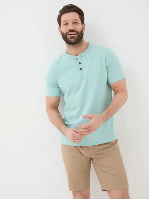 Men Fatface TShirts Blue Woodside Slub Henley TShirt