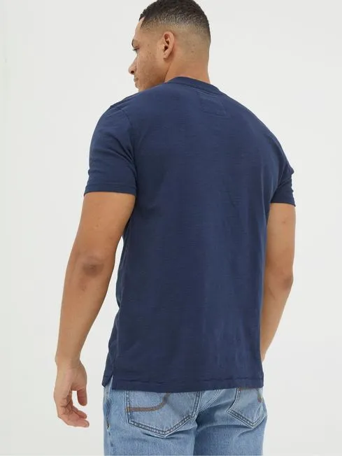 Men Fatface TShirts Navy Blue Woodside Slub Henley TShirt