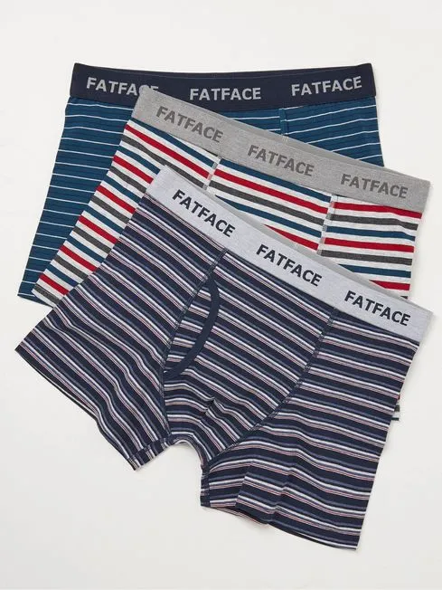 Men Fatface Underwear Chesil Blue Stripe Cotton Boxers 3 Pack
