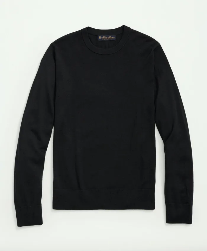 Men Fine Merino Wool Crewneck Sweater Black Brooks Brothers Sweaters