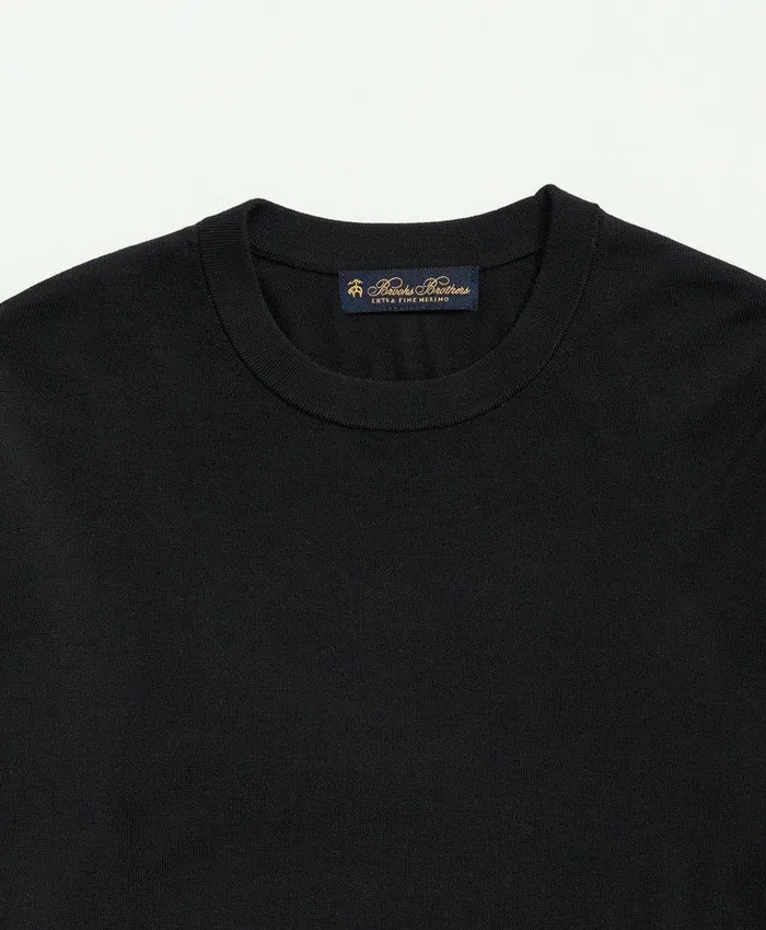 Men Fine Merino Wool Crewneck Sweater Black Brooks Brothers Sweaters