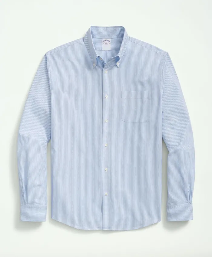 Men Friday Shirt Poplin MiniStriped Light Blue Brooks Brothers Sport Shirts