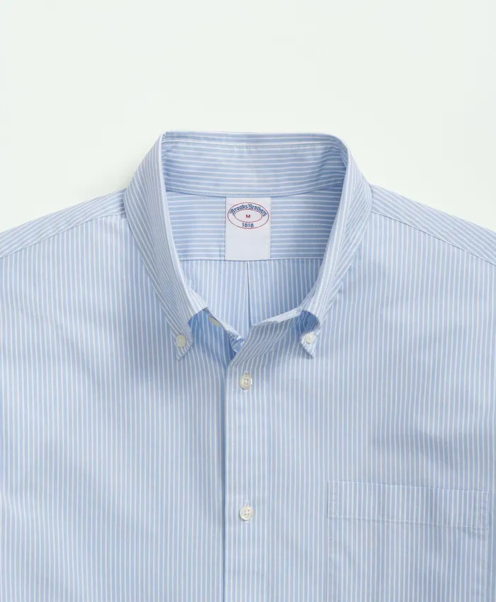 Men Friday Shirt Poplin MiniStriped Light Blue Brooks Brothers Sport Shirts