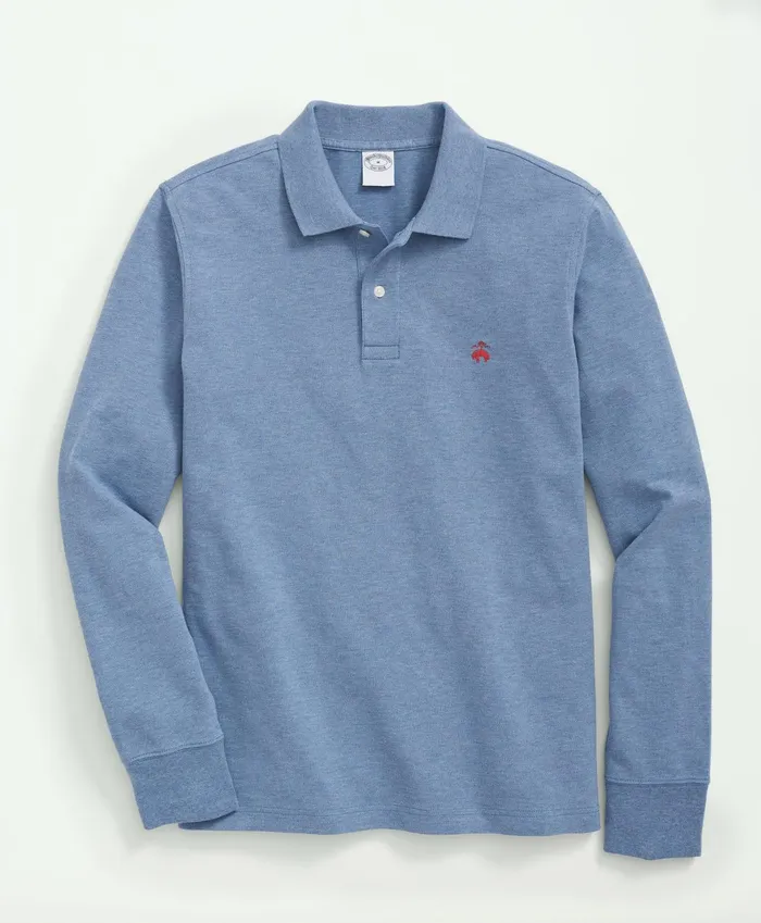 Men Golden Fleece Slim Fit Stretch Supima LongSleeve Polo Shirt Denim Heather Brooks Brothers Polo and Rugby Shirts Men Golden Fleece Slim Fit Stretch Supima LongSleeve Polo Shirt Denim Heather Brooks Brothers Polo and Rugby Shirts