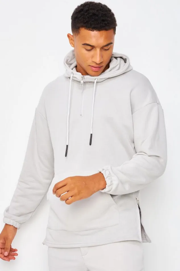 Men HalfZip Hoodie In Grey Grey Brentiny Paris Sweatshirts and Pullovers