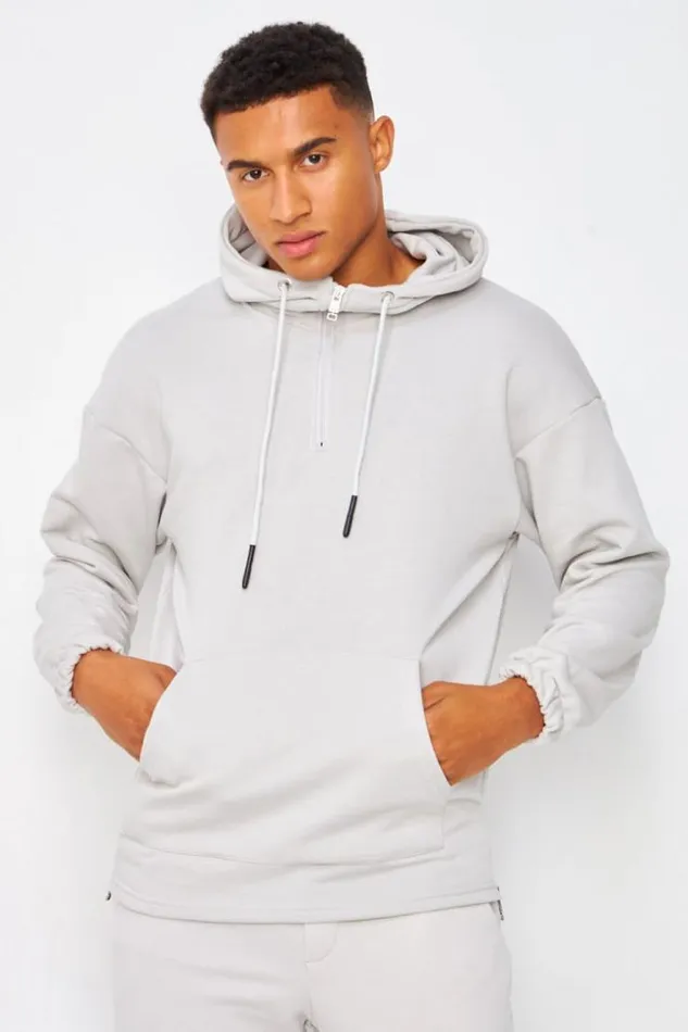 Men HalfZip Hoodie In Grey Grey Brentiny Paris Sweatshirts and Pullovers