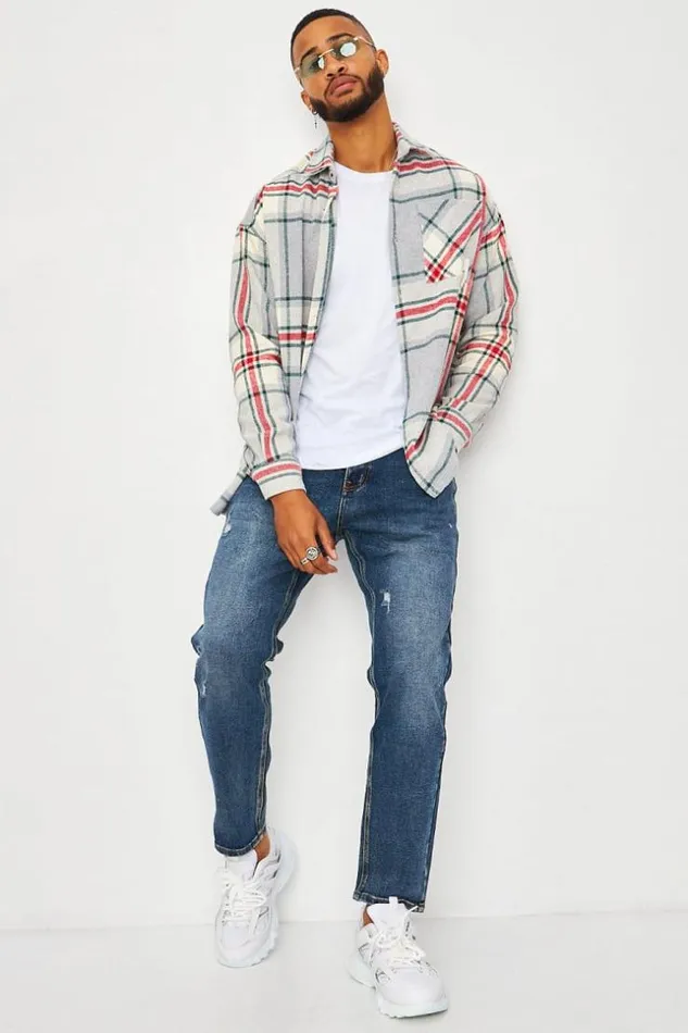 Men Heavyweight Shirt In Grey Check Grey Brentiny Paris Shirts