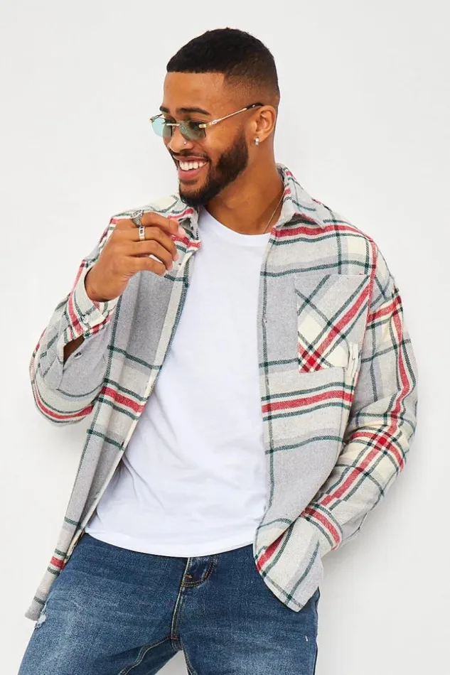 Men Heavyweight Shirt In Grey Check Grey Brentiny Paris Shirts