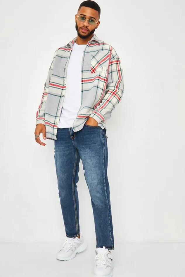 Men Heavyweight Shirt In Grey Check Grey Brentiny Paris Shirts