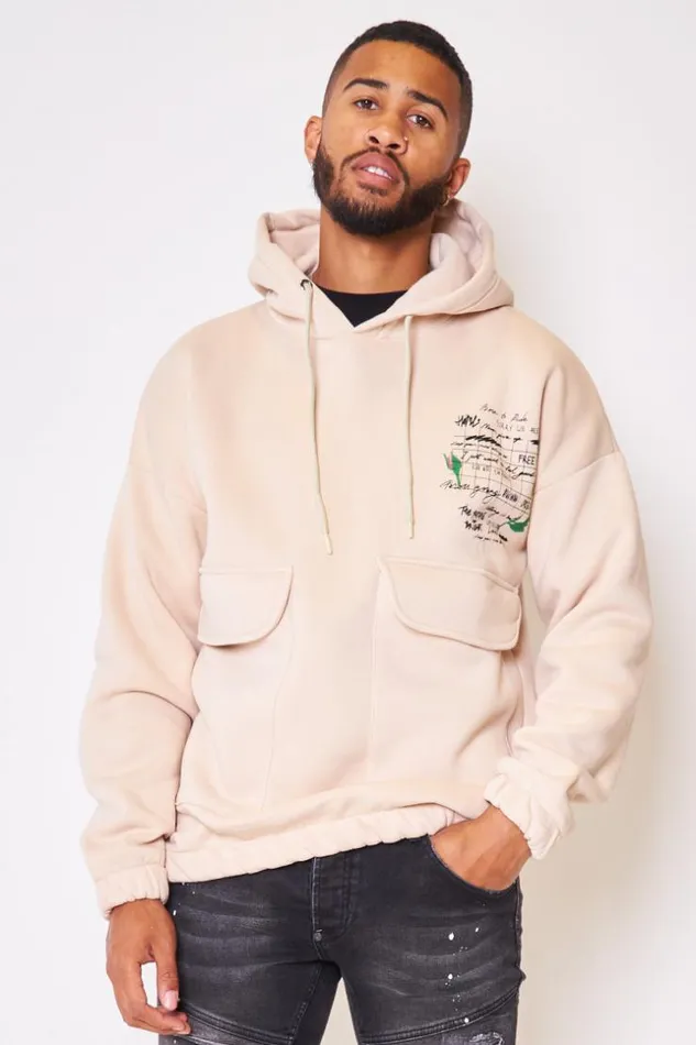 Men Hoodie With Graphic Print In Beige Beige Brentiny Paris Sweatshirts and Pullovers