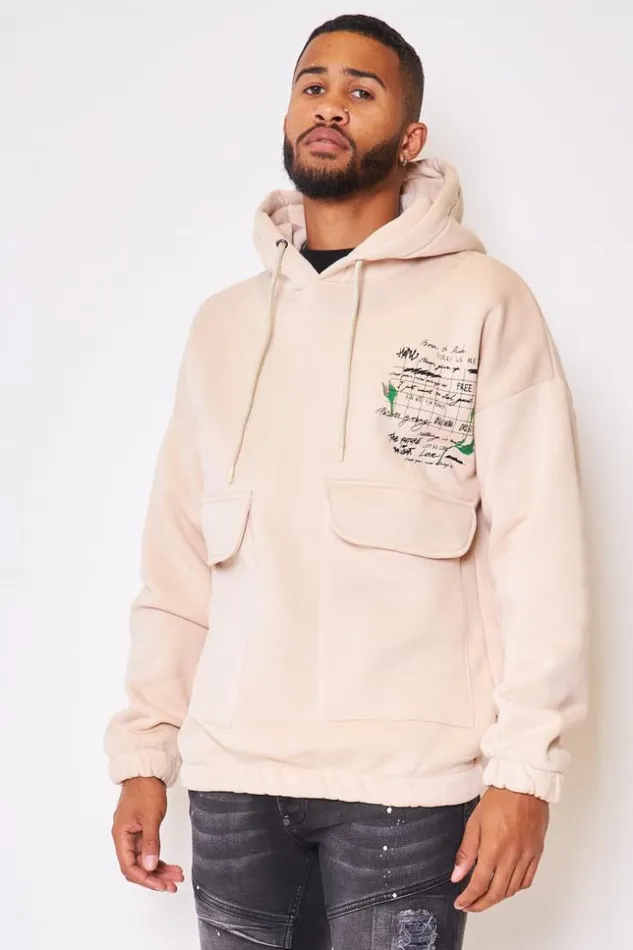 Men Hoodie With Graphic Print In Beige Beige Brentiny Paris Sweatshirts and Pullovers