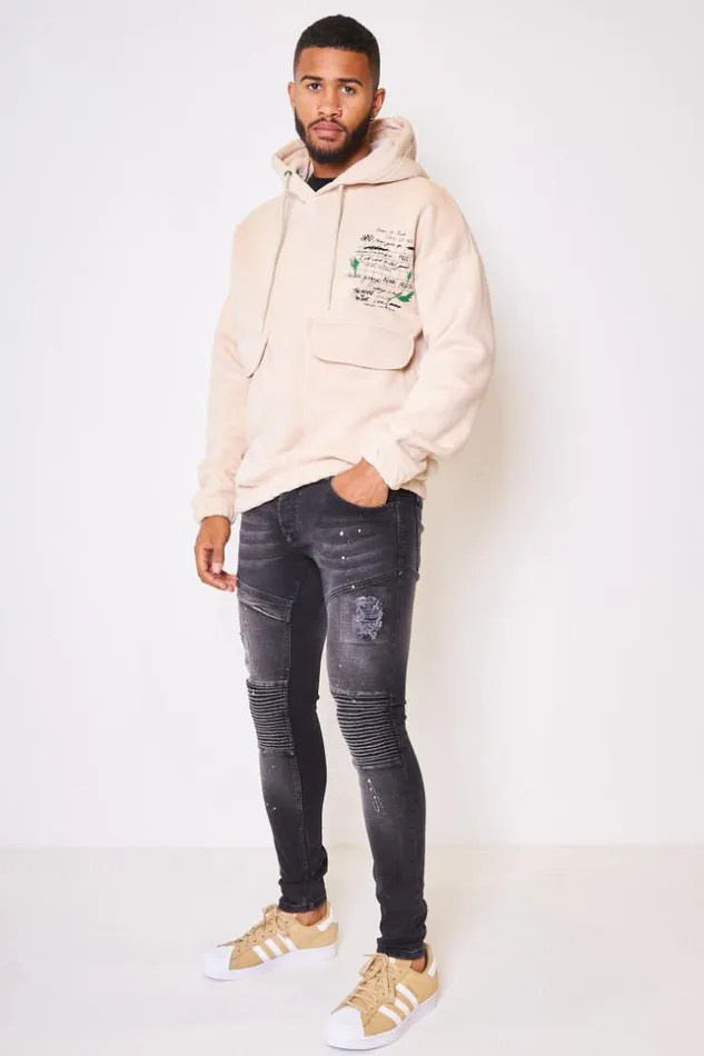 Men Hoodie With Graphic Print In Beige Beige Brentiny Paris Sweatshirts and Pullovers