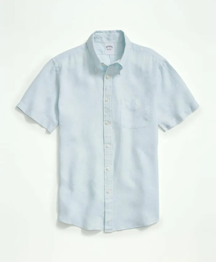 Men Irish Linen ShortSleeve Sport Shirt Aqua Brooks Brothers Sport Shirts