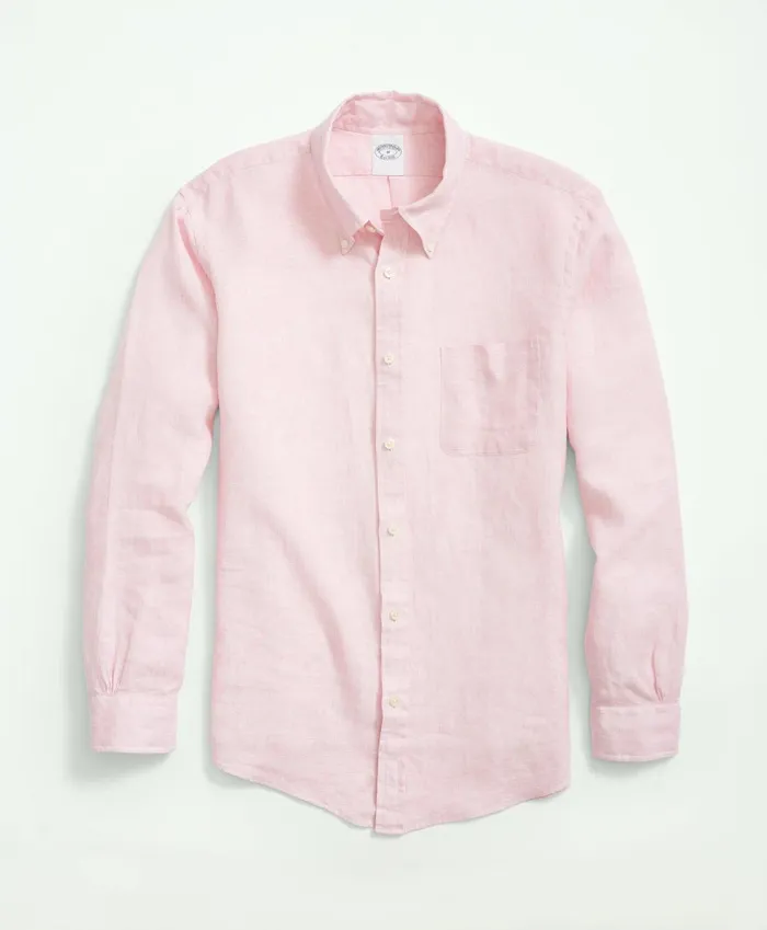 Men Irish Linen Sport Shirt Pink Brooks Brothers Sport Shirts