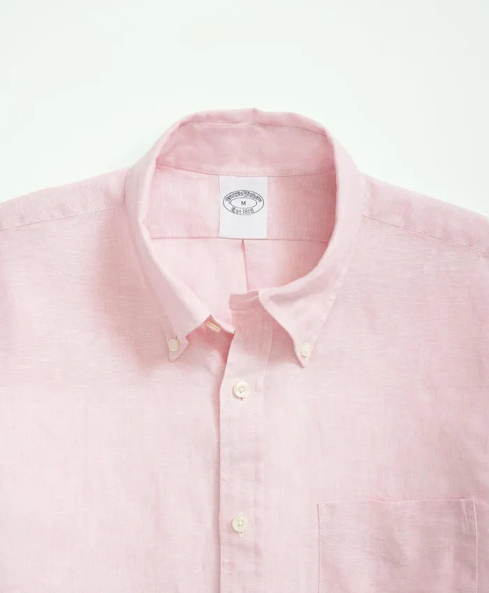 Men Irish Linen Sport Shirt Pink Brooks Brothers Sport Shirts