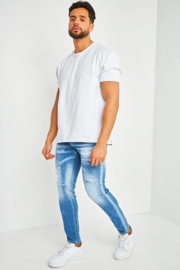 Men Jean Slim Bleu Dlav Contrast Blue Brentiny Paris Jeans