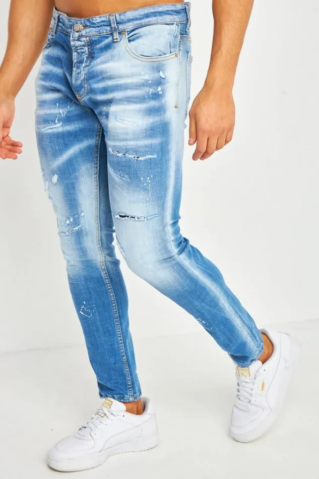 Men Jean Slim Bleu Dlav Contrast Blue Brentiny Paris Jeans