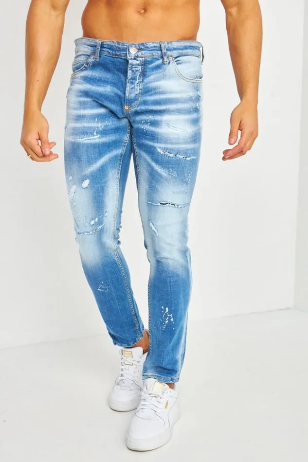 Men Jean Slim Bleu Dlav Contrast Blue Brentiny Paris Jeans