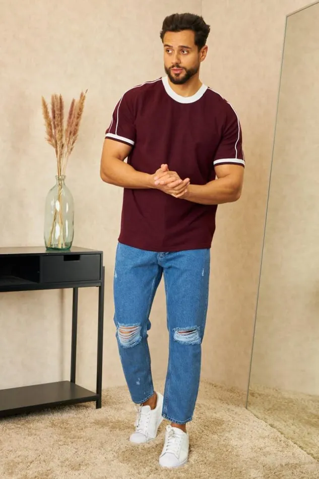 Men Jeans Bleu Fonc Coupe Relaxed Dchir Blue Brentiny Paris Jeans