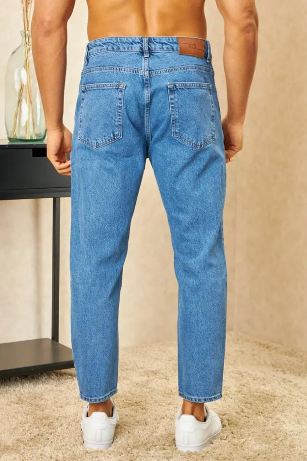 Men Jeans Bleu Fonc Coupe Relaxed Dchir Blue Brentiny Paris Jeans