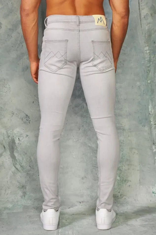 Men Jeans Skinny Gris Dchirures Doubles Noires Grey Brentiny Paris Jeans