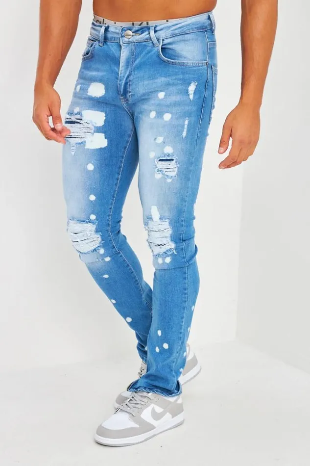 Men Jeans Slim Bleu Zipp Tach Et Dchir Blue Brentiny Paris Jeans