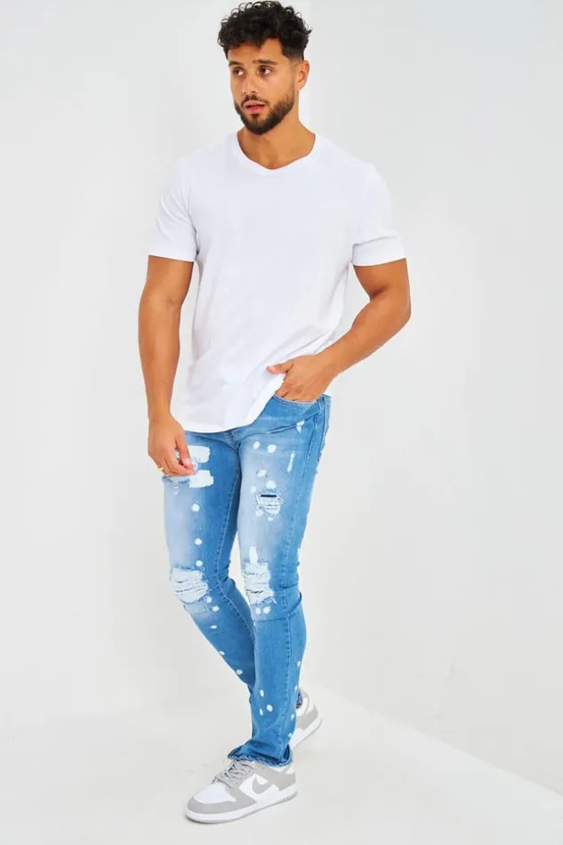Men Jeans Slim Bleu Zipp Tach Et Dchir Blue Brentiny Paris Jeans
