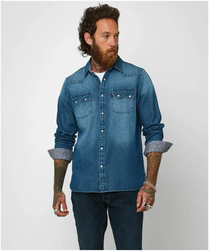 Men Joe Browns Loved And Lived In Denim Shirt Blue
