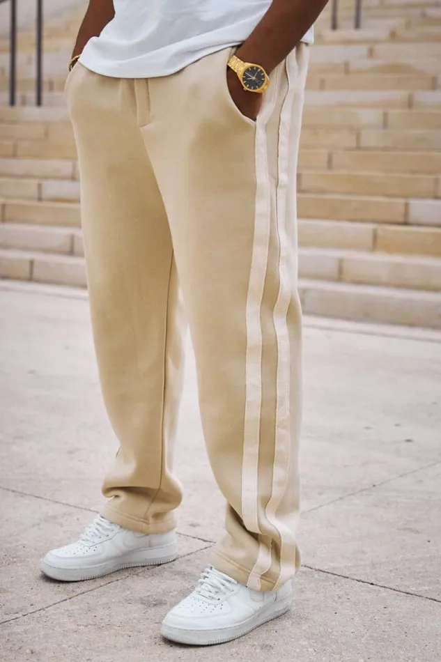 Men Jogging Beige Bandes Bicolore Beige Brentiny Paris Jogging Bottoms