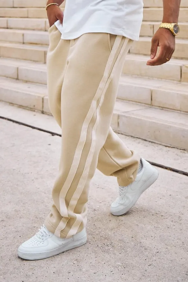 Men Jogging Beige Bandes Bicolore Beige Brentiny Paris Jogging Bottoms